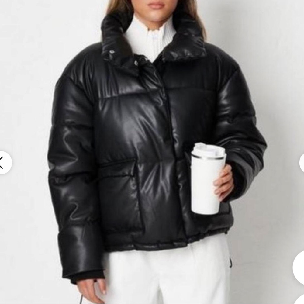 Missguided faux leather puffer jacket
